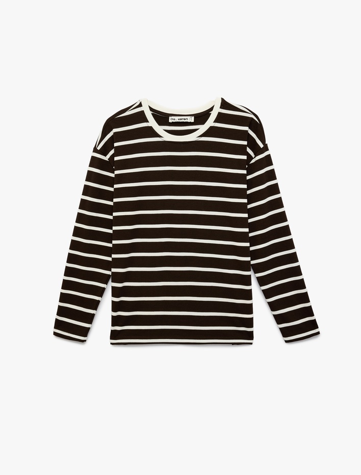  Çizgili Uzun Kollu Bisiklet Yaka Oversize Tişört