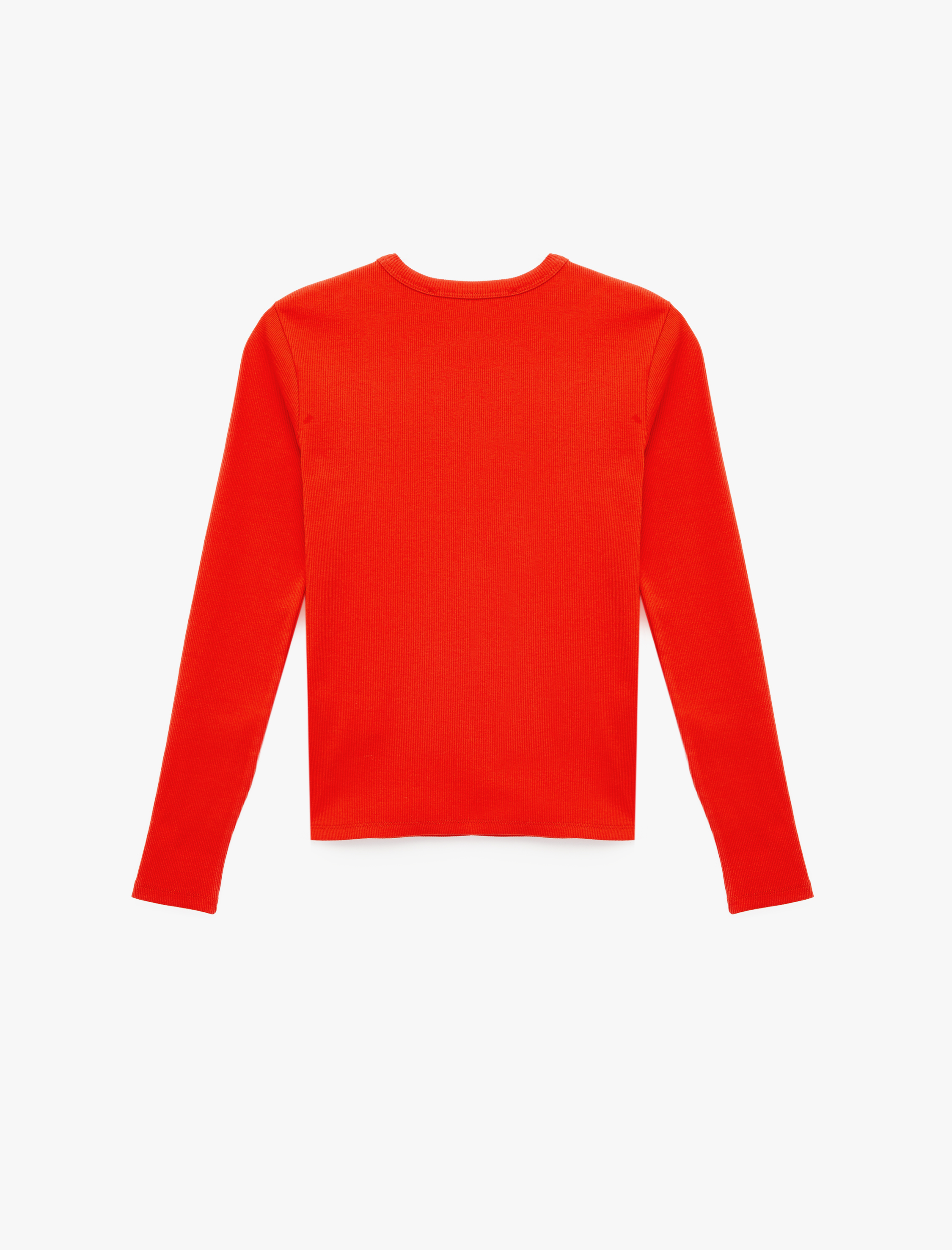   Pamuklu Slim Fit İşleme Detaylı Uzun Kollu Bisiklet Yaka Fitilli Tişört