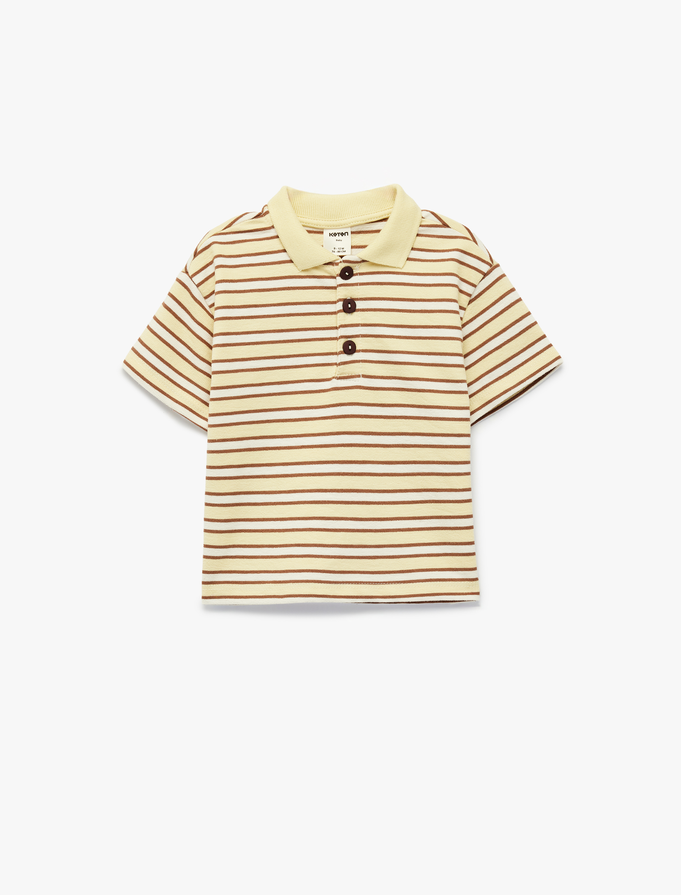  Erkek Bebek Pamuklu Düğmeli Kısa Kollu Oversize Çizgili Polo Yaka Tişört