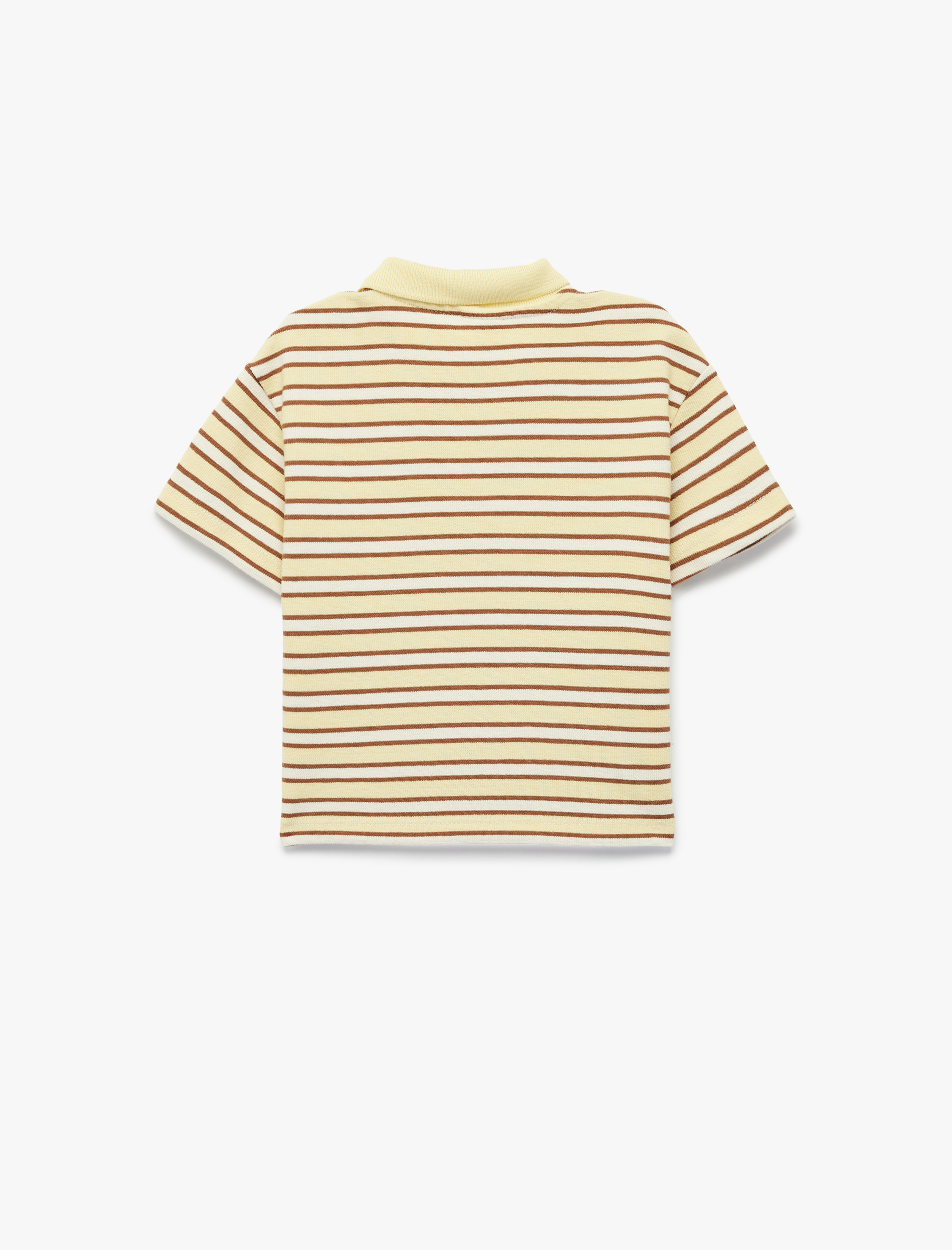  Erkek Bebek Pamuklu Düğmeli Kısa Kollu Oversize Çizgili Polo Yaka Tişört