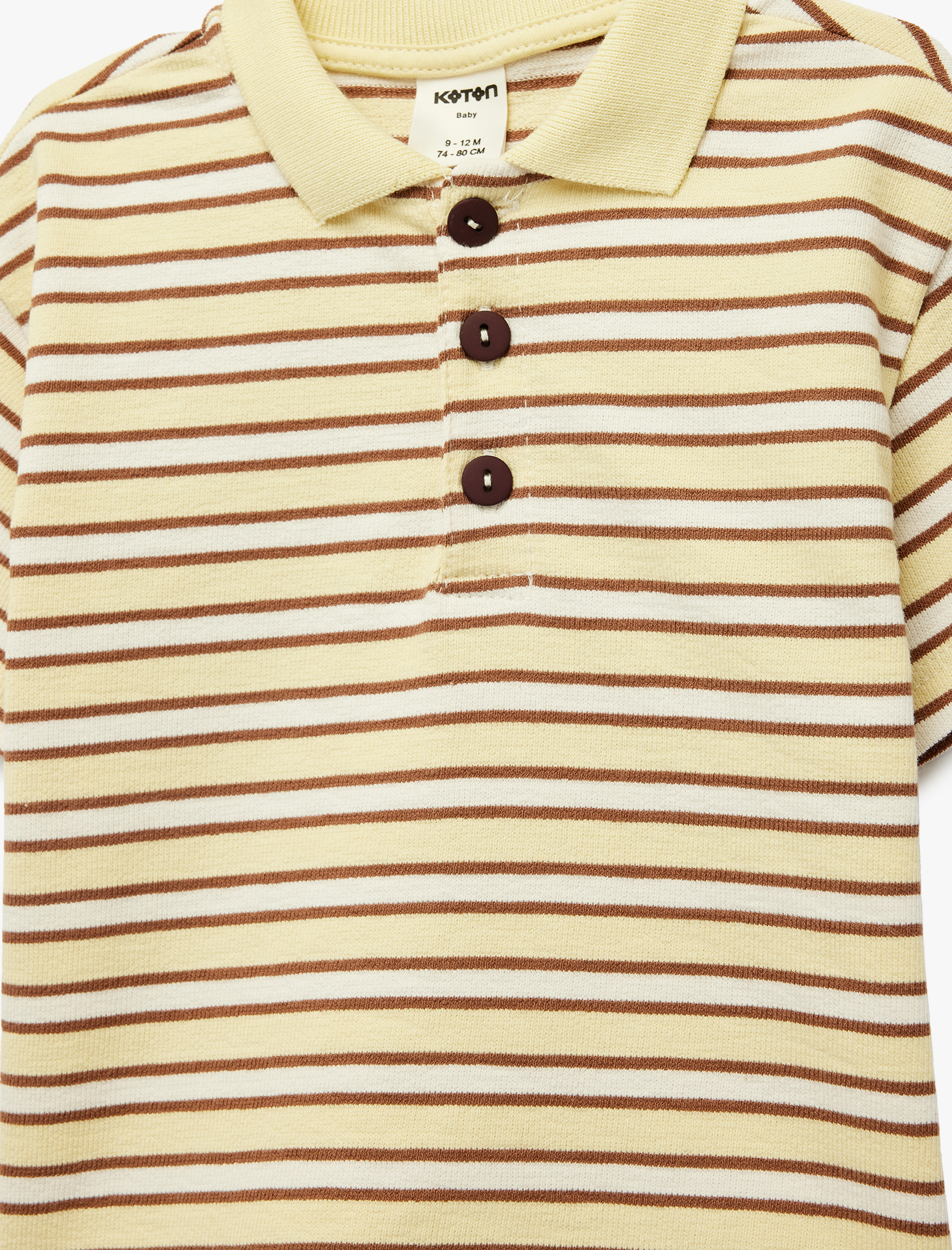  Erkek Bebek Pamuklu Düğmeli Kısa Kollu Oversize Çizgili Polo Yaka Tişört