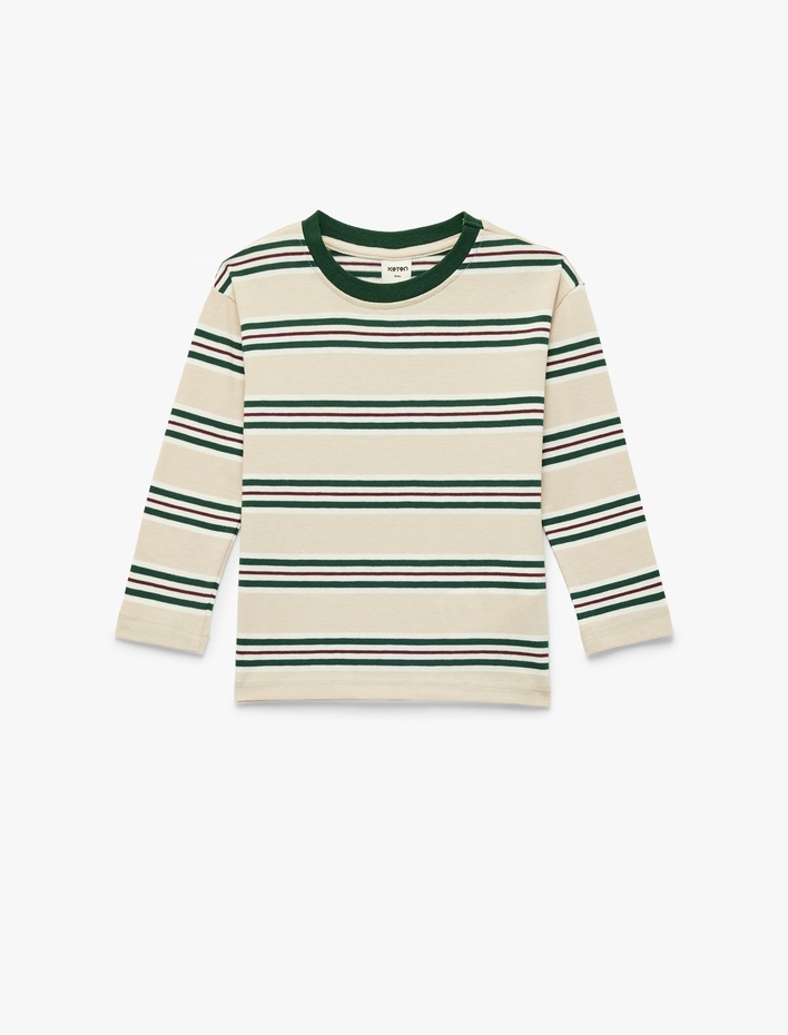 Erkek Bebek Pamuklu Uzun Kollu Bisiklet Yaka Çizgili Tişört