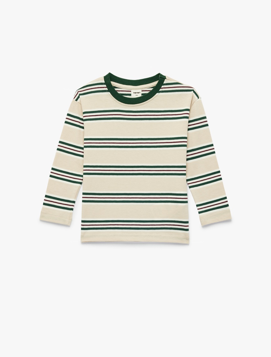 Koton Erkek Bebek Pamuklu Uzun Kollu Bisiklet Yaka Çizgili T-Shirt
