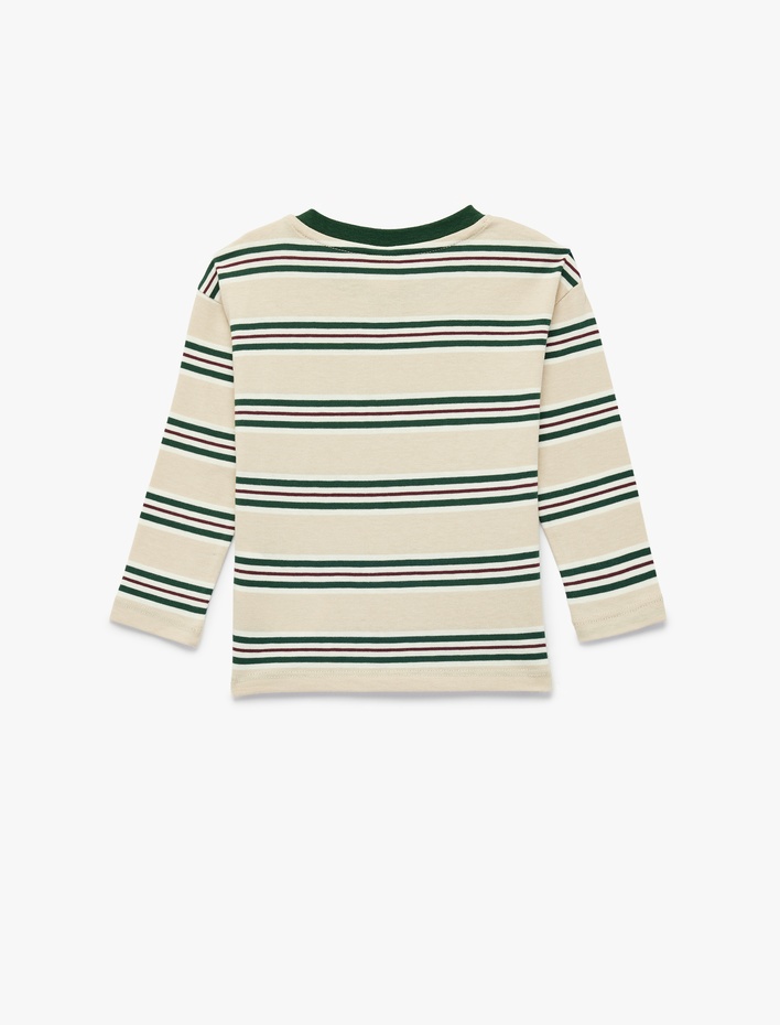 Erkek Bebek Pamuklu Uzun Kollu Bisiklet Yaka Çizgili Tişört