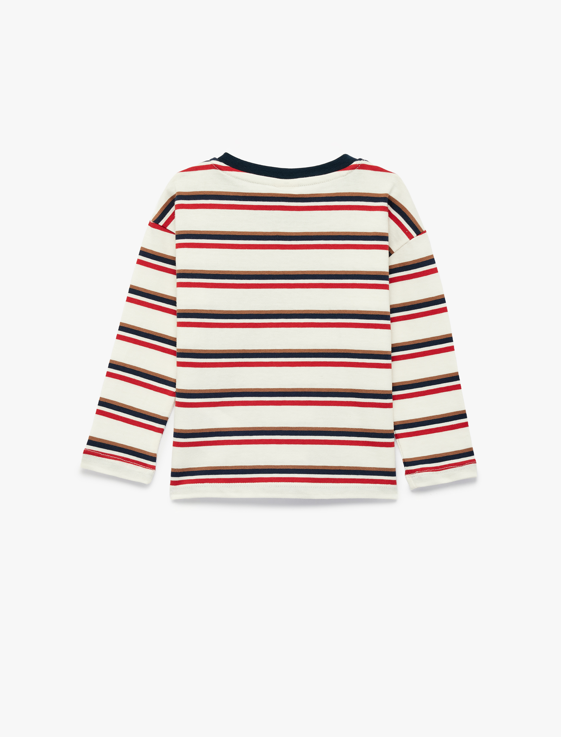  Erkek Bebek Pamuklu Uzun Kollu Bisiklet Yaka Çizgili Tişört