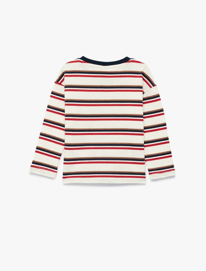 Erkek Bebek Pamuklu Uzun Kollu Bisiklet Yaka Çizgili Tişört