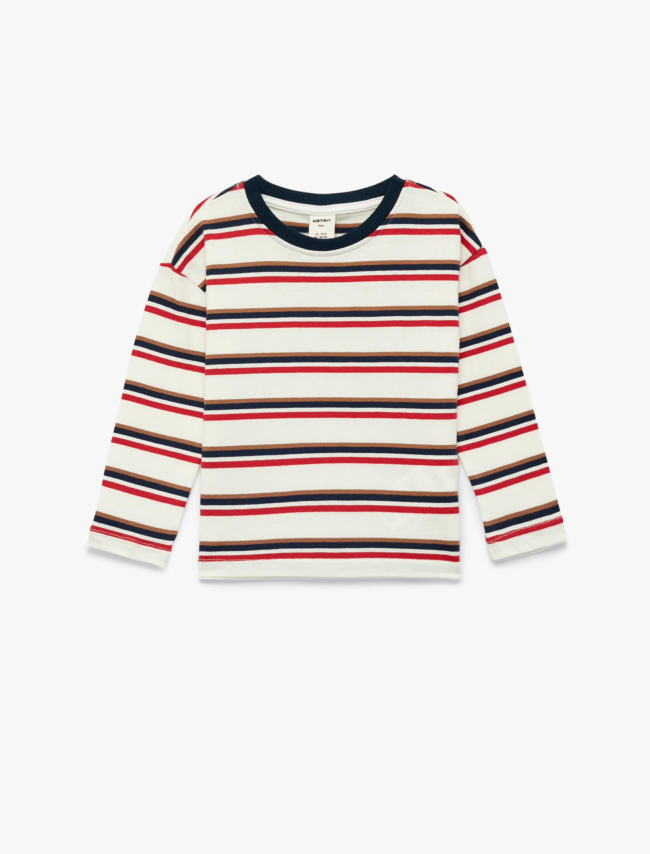  Erkek Bebek Pamuklu Uzun Kollu Bisiklet Yaka Çizgili Tişört