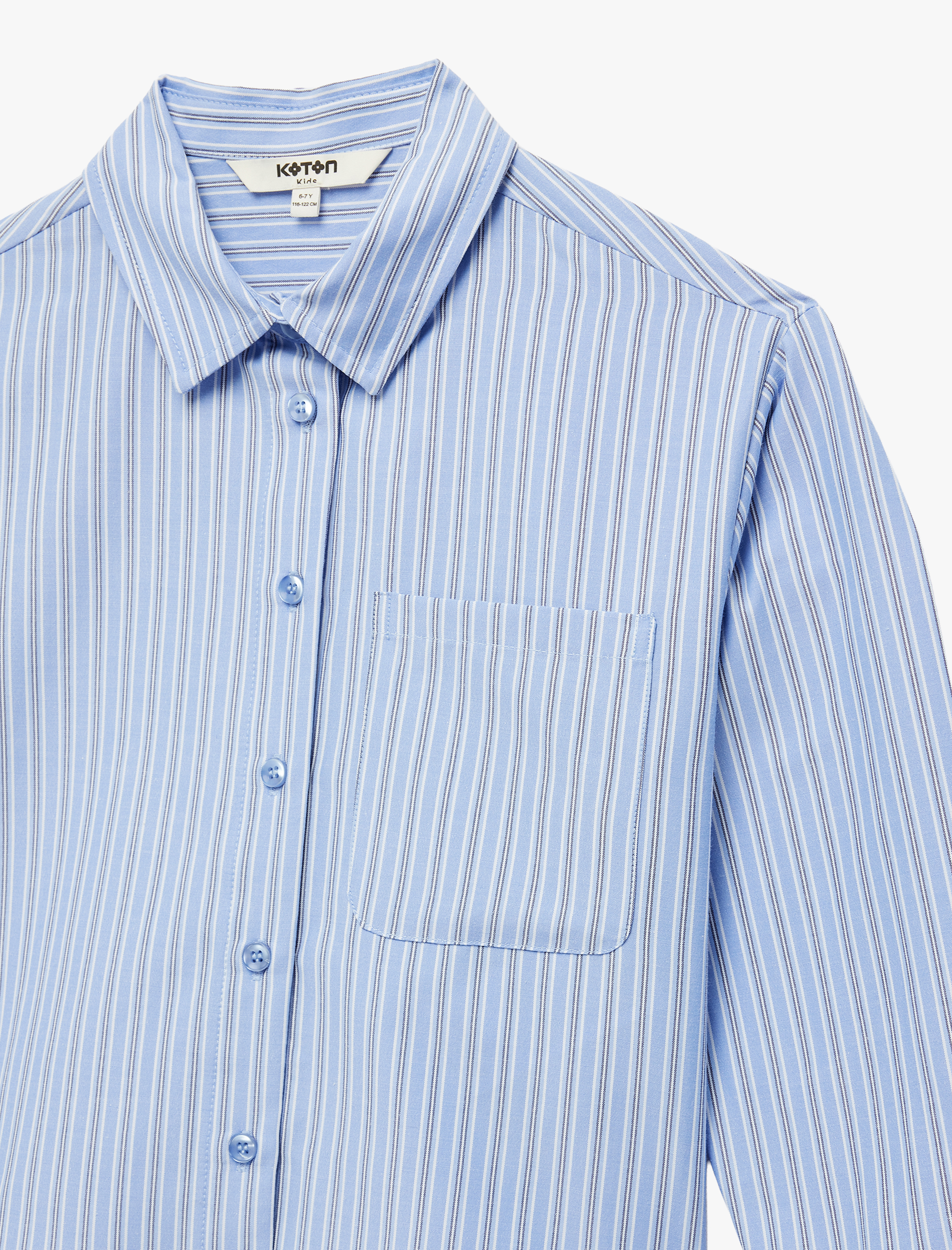  Kız Çocuk Uzun Kollu Klasik Yaka Oversize Çizgili Gömlek