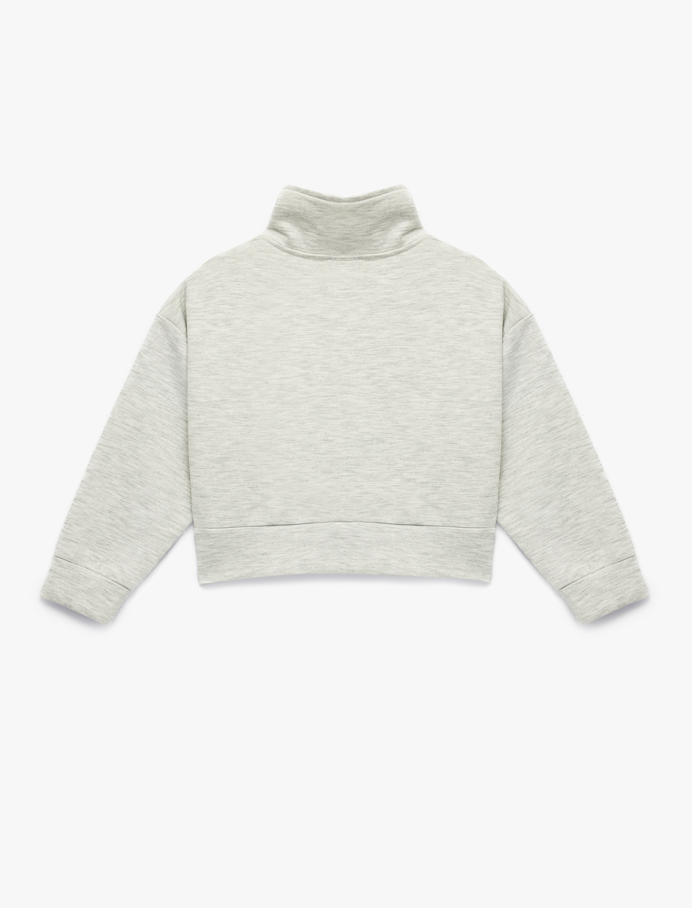 Kız Çocuk Dik Yaka Cep Detaylı Uzun Kollu Crop Fermuarlı Sweatshirt