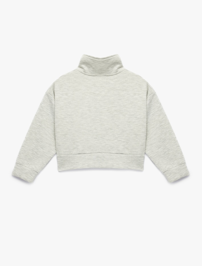Kız Çocuk Dik Yaka Cep Detaylı Uzun Kollu Crop Fermuarlı Sweatshirt