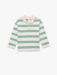 Pamuklu Uzun Kollu Çizgili Polo Yaka Tişört