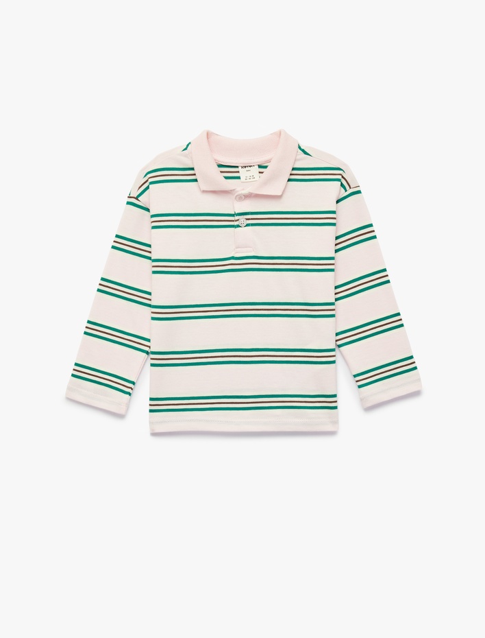 Kız Bebek Pamuklu Uzun Kollu Çizgili Polo Yaka Tişört