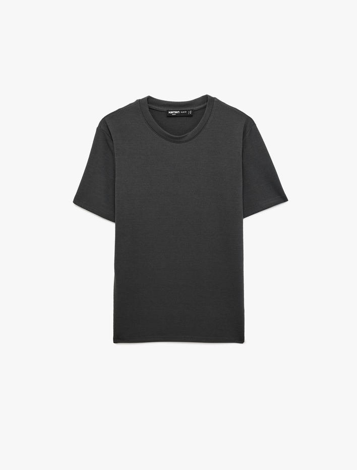  Bisiklet Yaka Viskon Karışımlı Kısa Kollu Basic Slim Fit Tişört