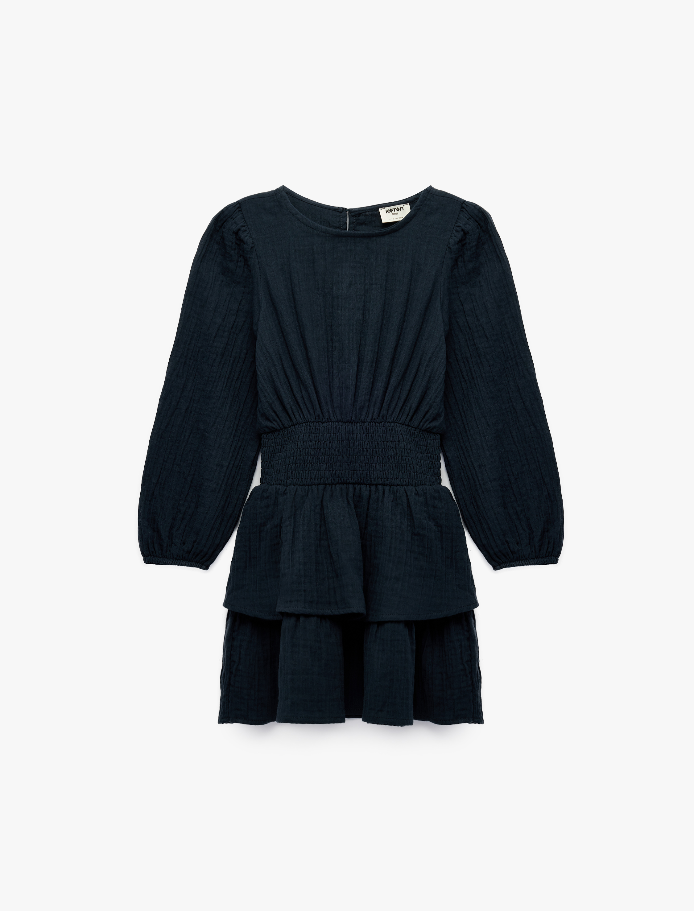  Kız Çocuk Gipeli Uzun Kollu Bisiklet Yaka Pamuklu Müslin Elbise