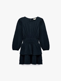 Gipeli Uzun Kollu Bisiklet Yaka Pamuklu Müslin Elbise