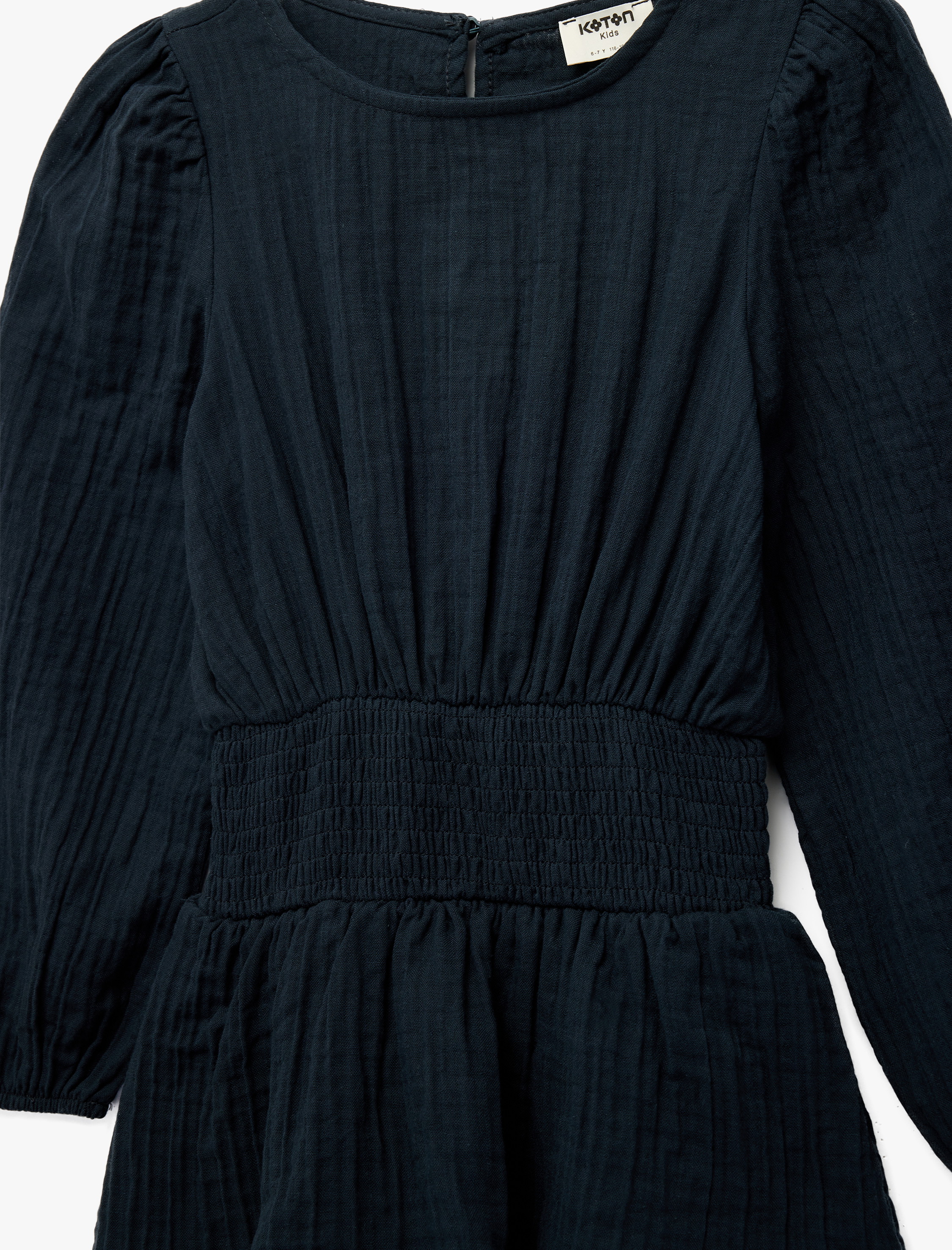  Kız Çocuk Gipeli Uzun Kollu Bisiklet Yaka Pamuklu Müslin Elbise