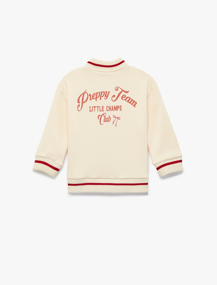 Kız Bebek Baskılı Uzun Kollu Fermuarlı Bomber Ceket