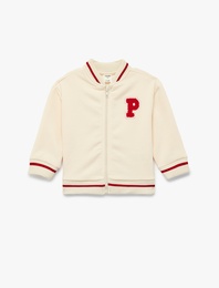 Baskılı Uzun Kollu Fermuarlı Bomber Ceket