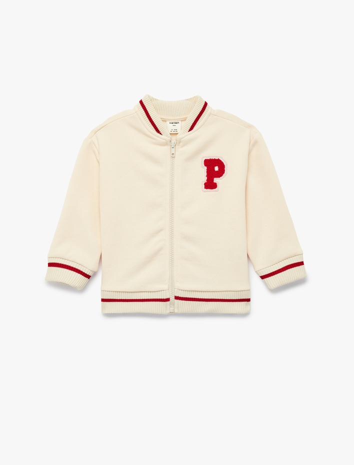 Kız Bebek Baskılı Uzun Kollu Fermuarlı Bomber Ceket