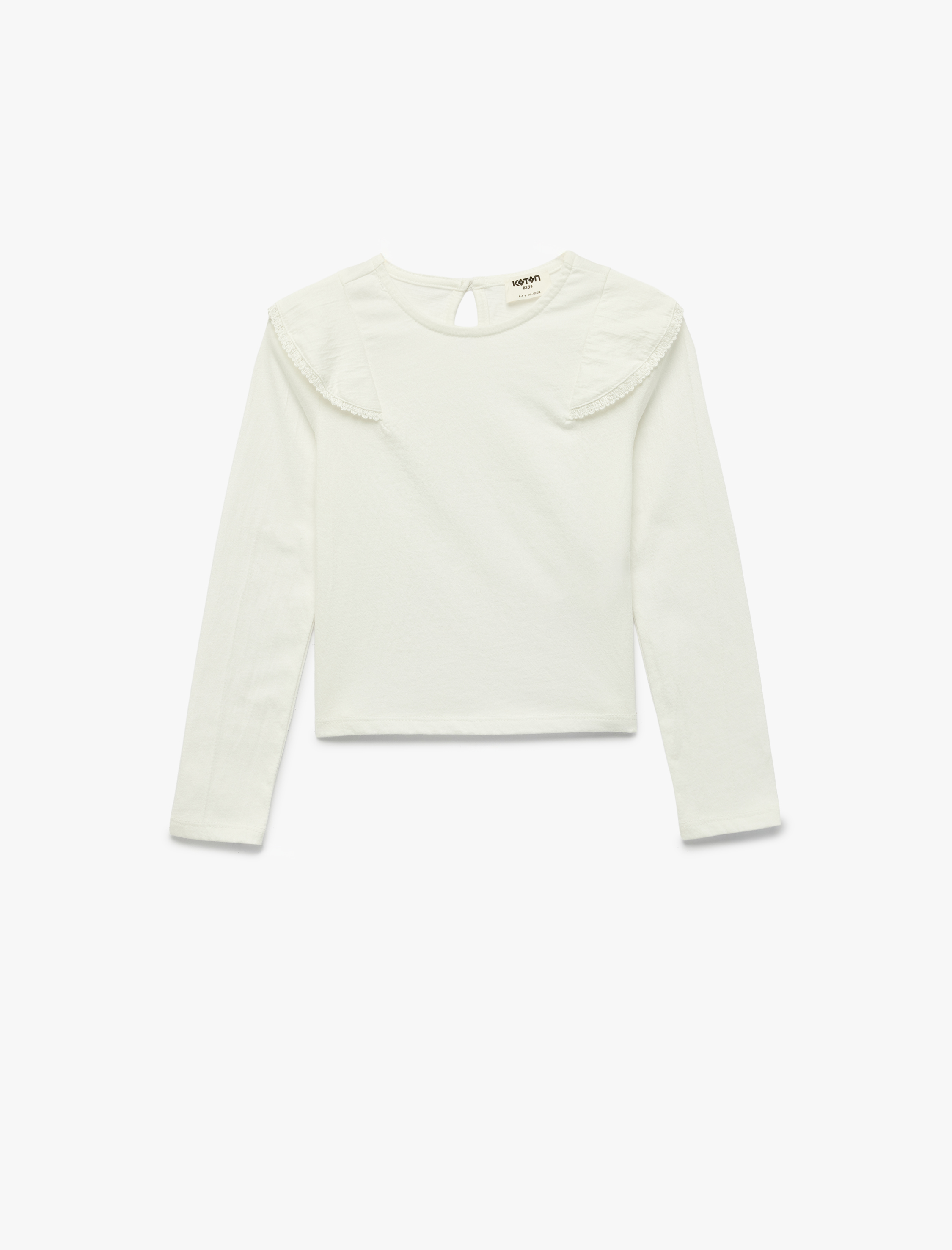  Kız Çocuk Pamuklu Uzun Kollu Bisiklet Yaka Fırfırlı Bluz