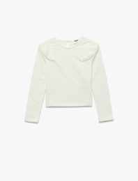 Pamuklu Uzun Kollu Bisiklet Yaka Fırfırlı Bluz