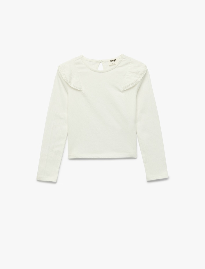 Kız Çocuk Pamuklu Uzun Kollu Bisiklet Yaka Fırfırlı Bluz