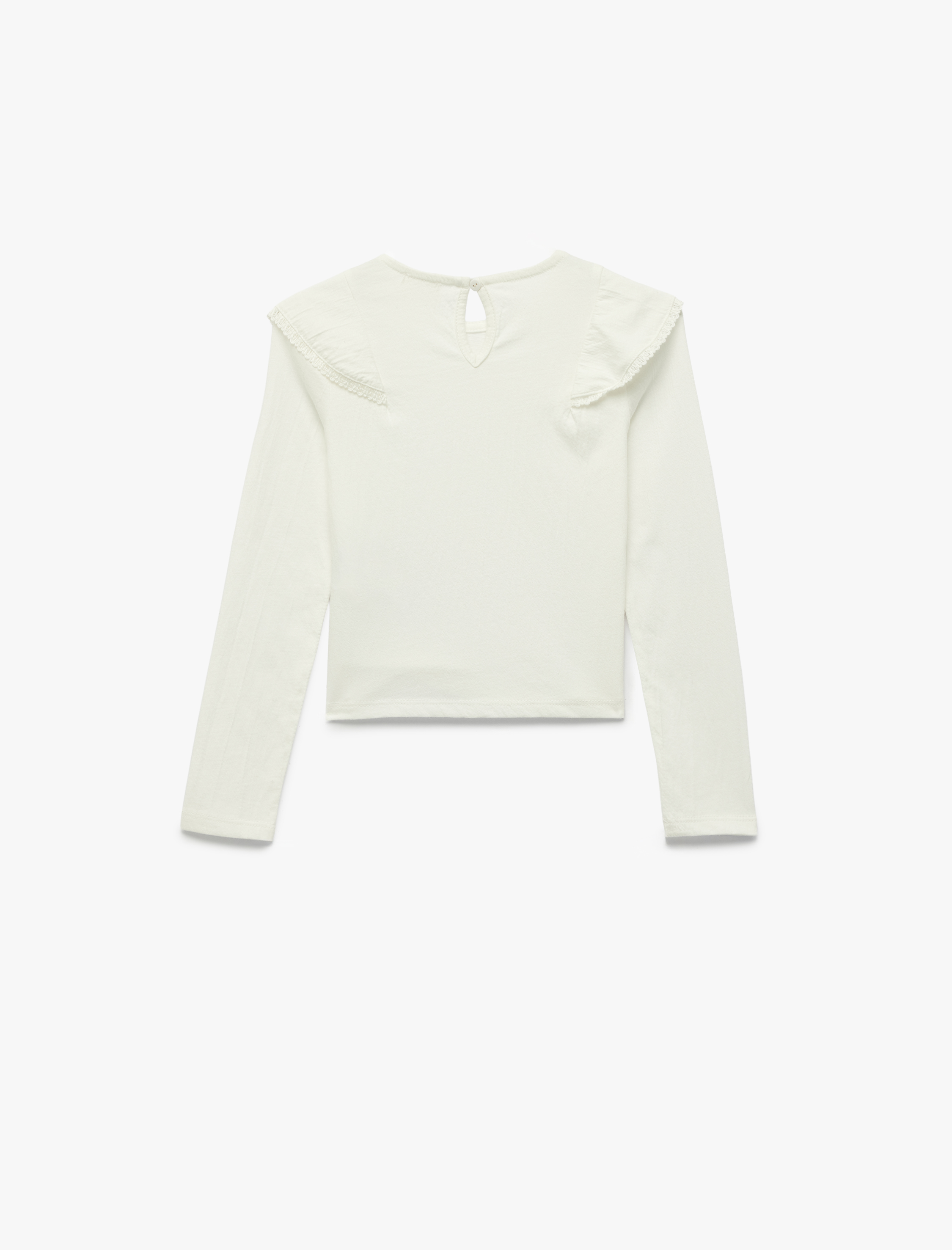  Kız Çocuk Pamuklu Uzun Kollu Bisiklet Yaka Fırfırlı Bluz