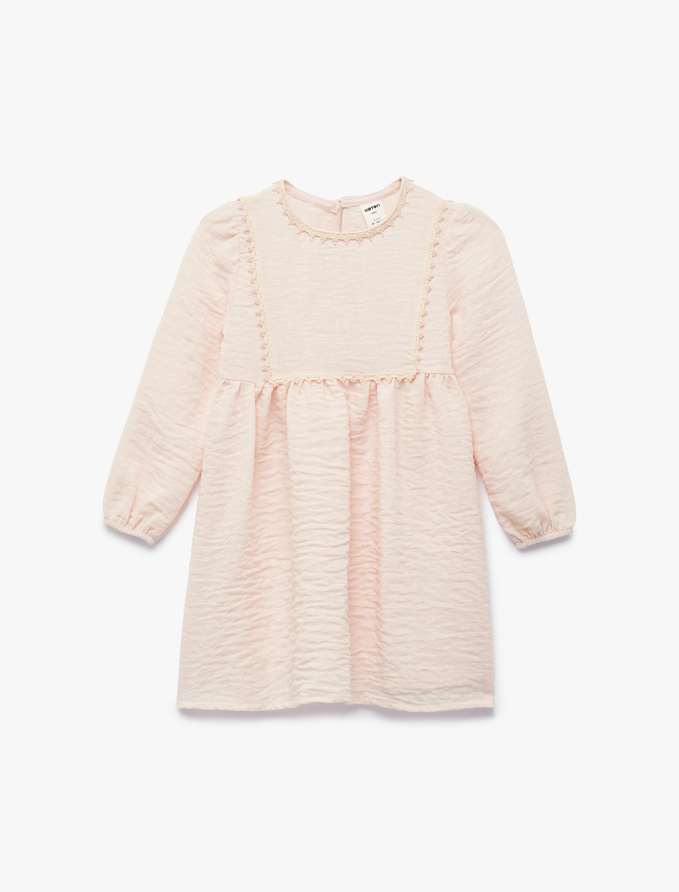  Kız Bebek Uzun Kollu Dantel Detaylı Pileli Bebe Yaka Elbise