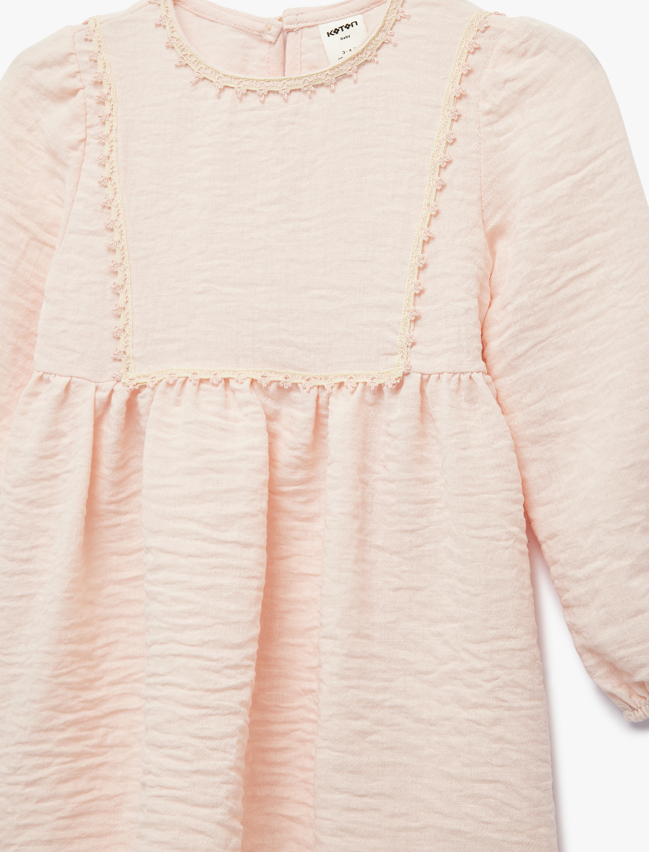  Kız Bebek Uzun Kollu Dantel Detaylı Pileli Bebe Yaka Elbise