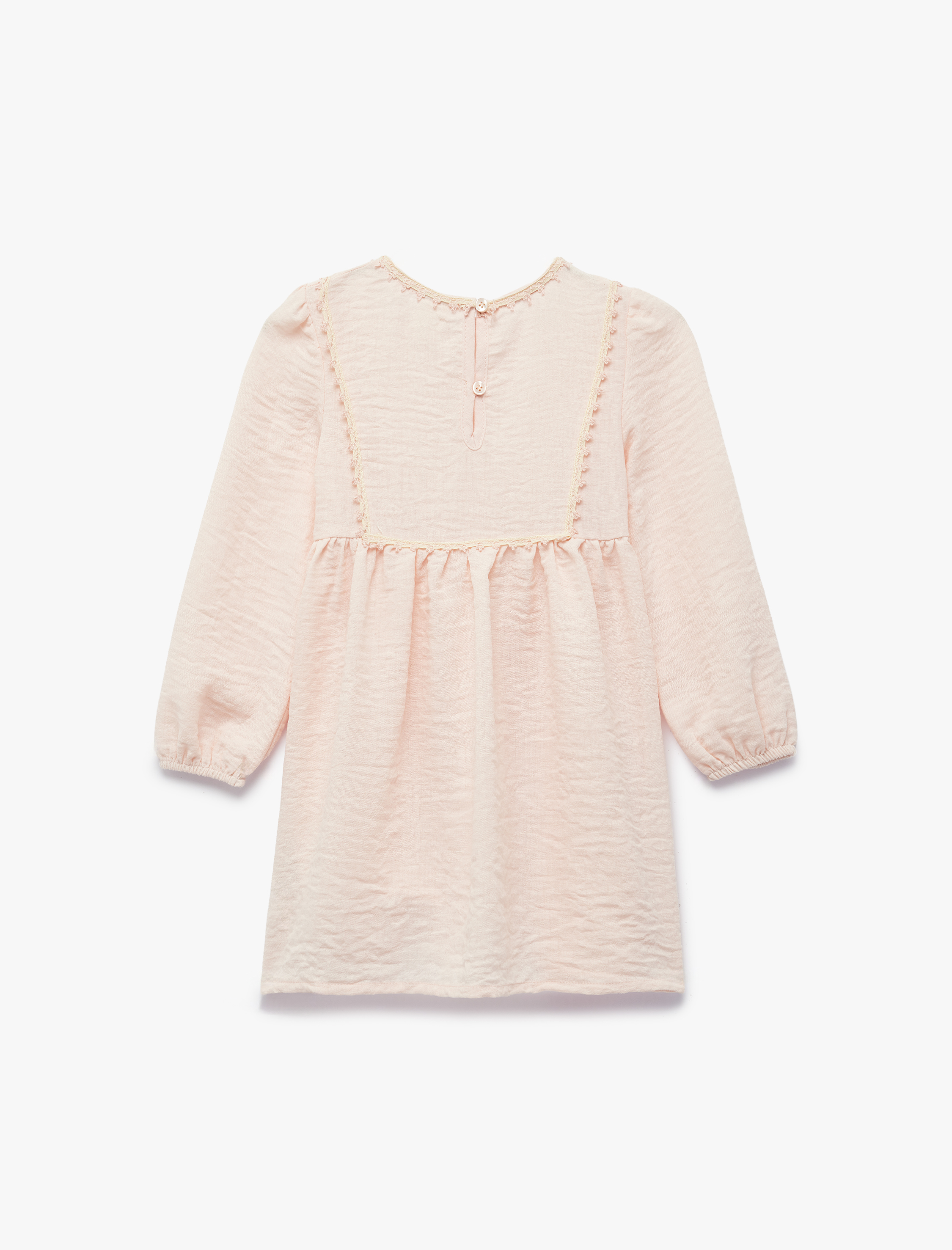  Kız Bebek Uzun Kollu Dantel Detaylı Pileli Bebe Yaka Elbise