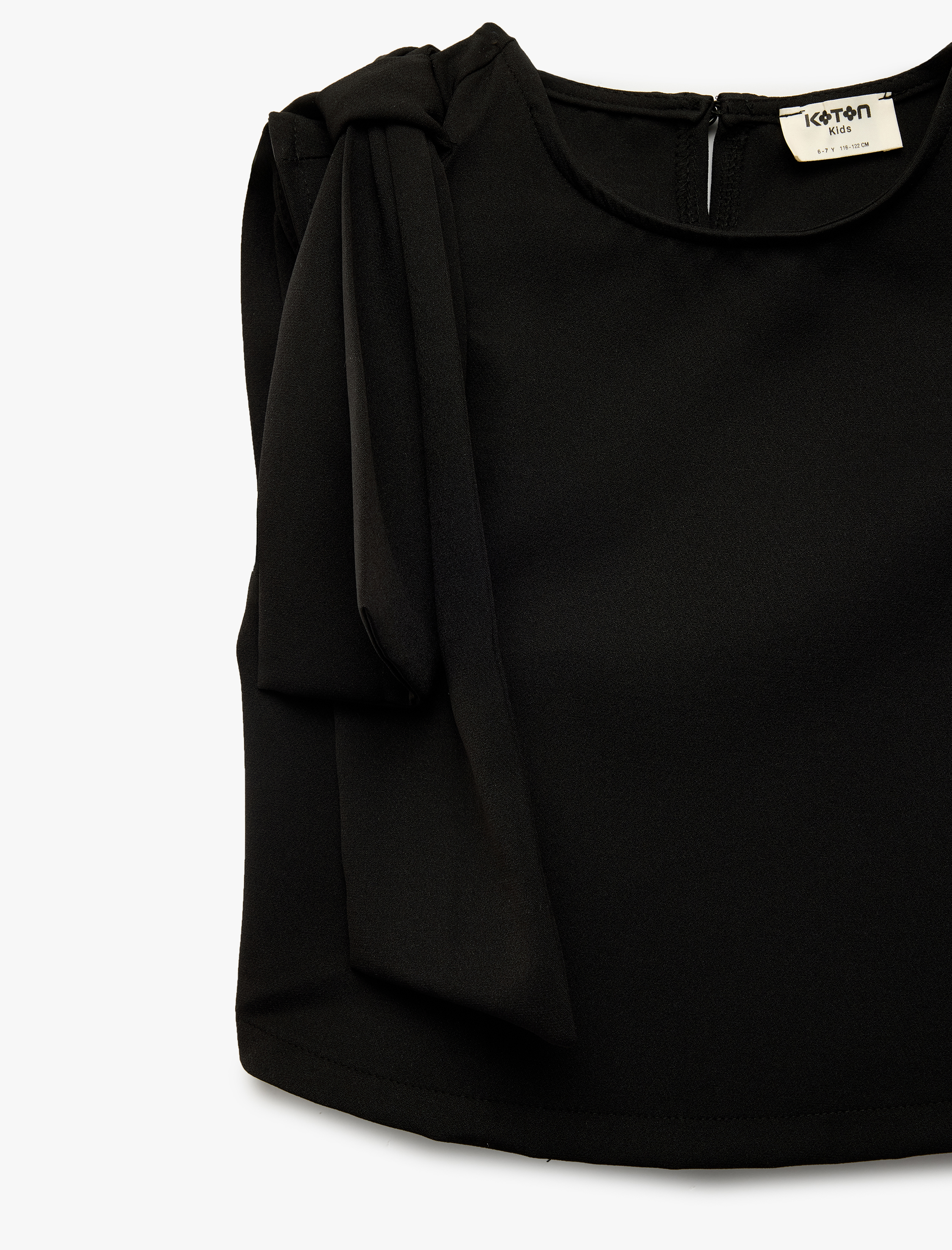  Kız Çocuk Kolsuz Bisiklet Yaka Aplike Detaylı Crop Bluz