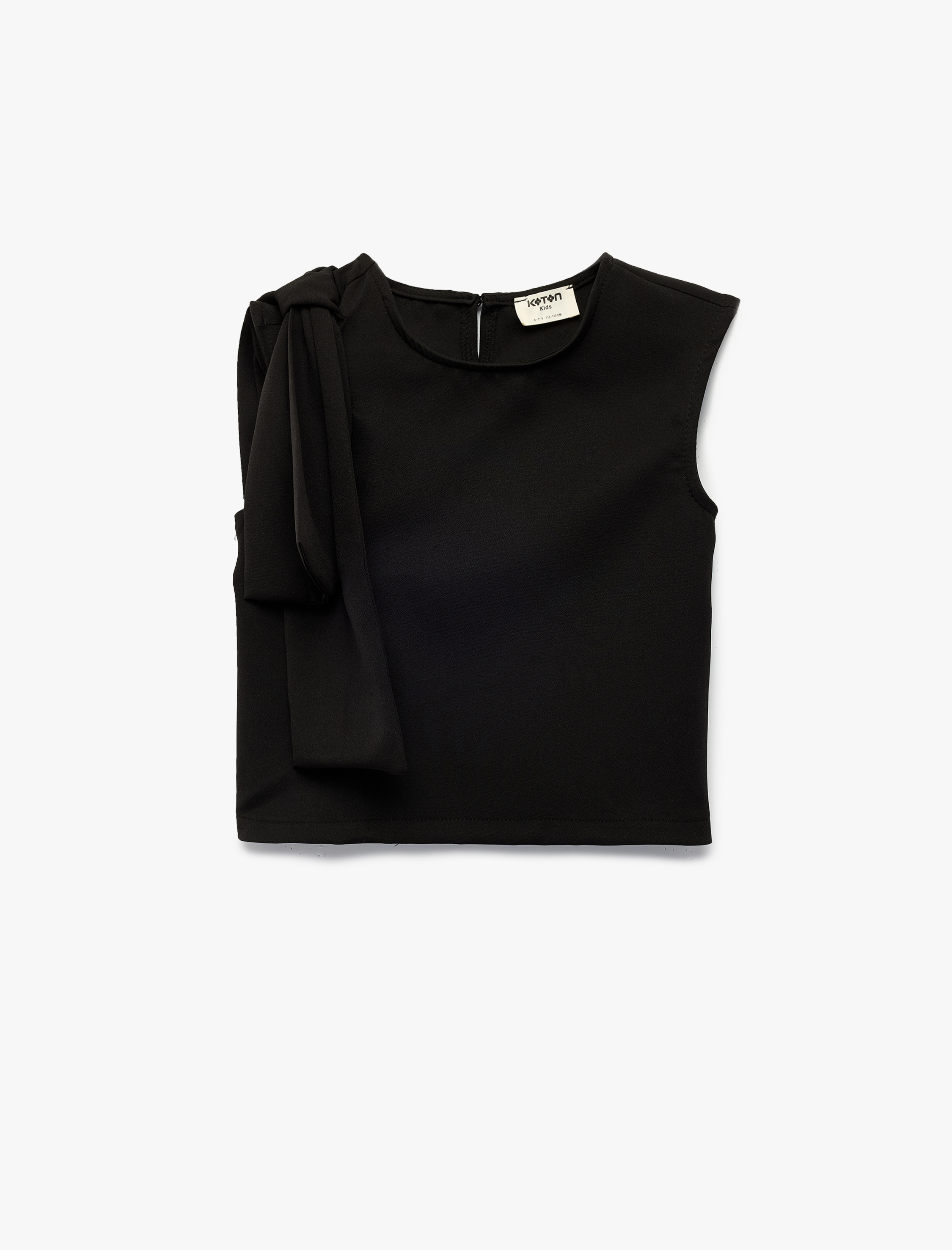  Kız Çocuk Kolsuz Bisiklet Yaka Aplike Detaylı Crop Bluz