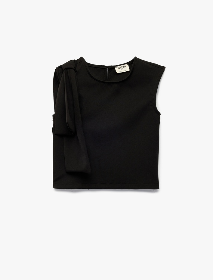 Kız Çocuk Kolsuz Bisiklet Yaka Aplike Detaylı Crop Bluz