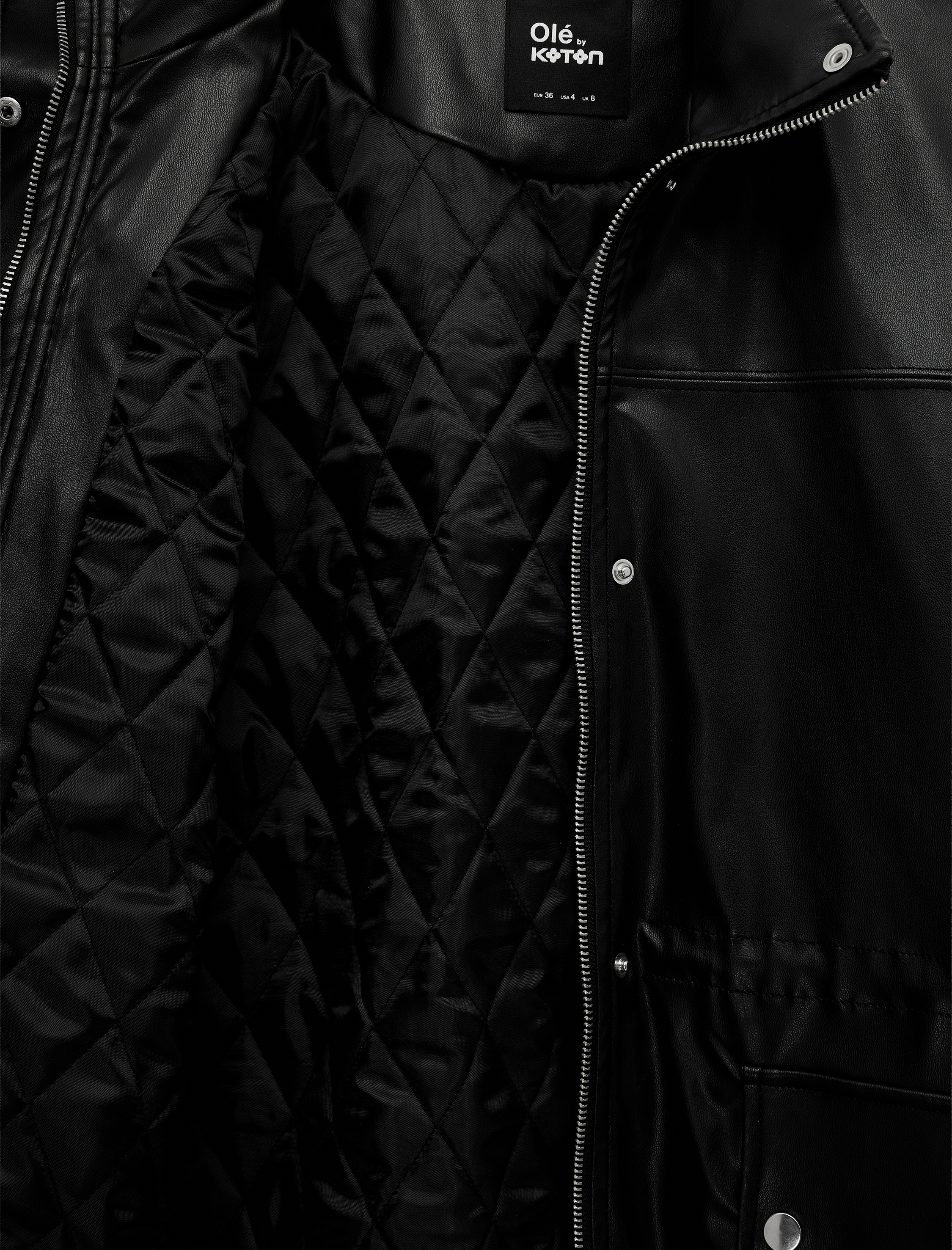   Dik Yaka Cepli Fermuarlı Büzgü Detaylı Bağcıklı Suni Deri Ceket