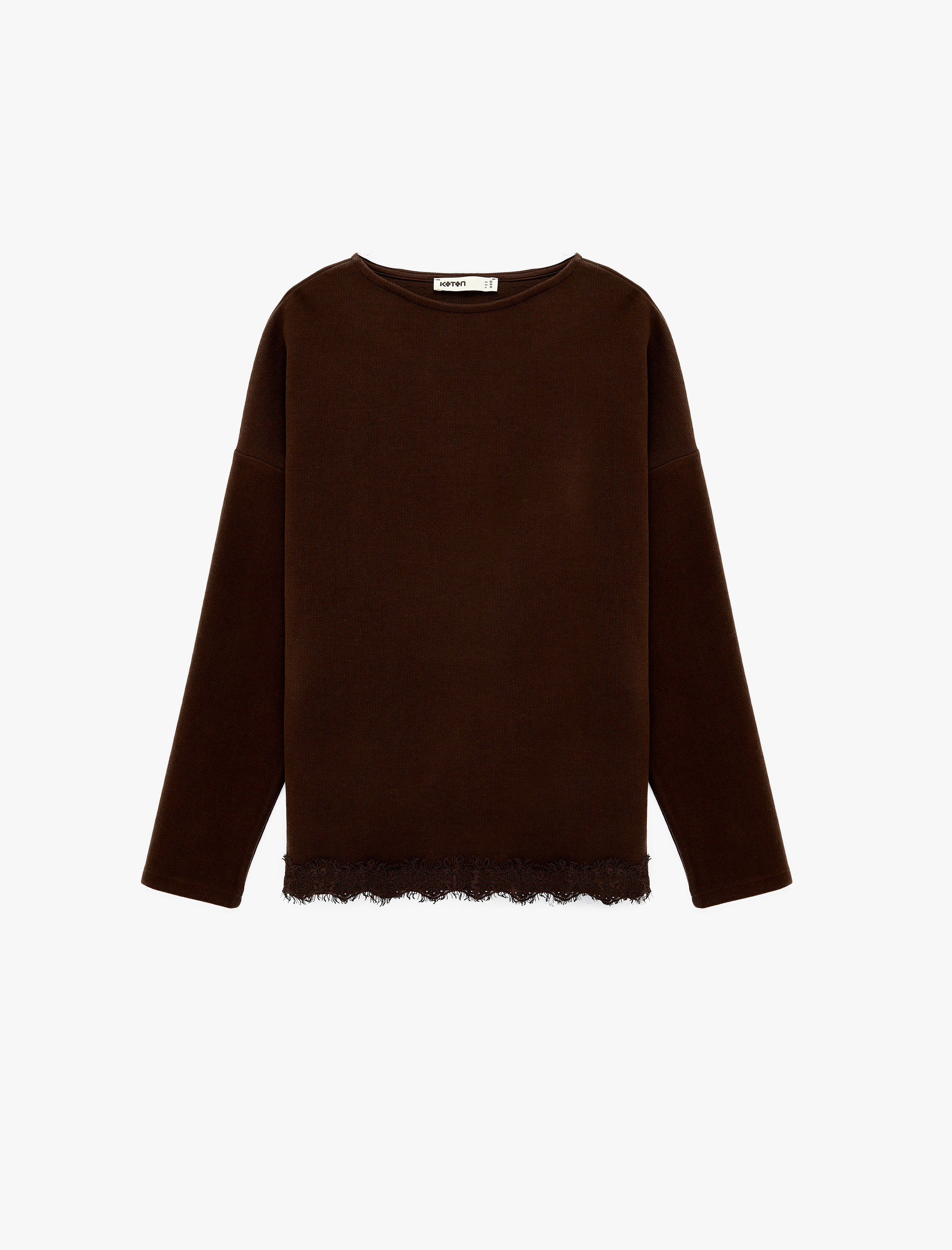   Uzun Kollu Bisiklet Yaka Dantel Detaylı Sweatshirt