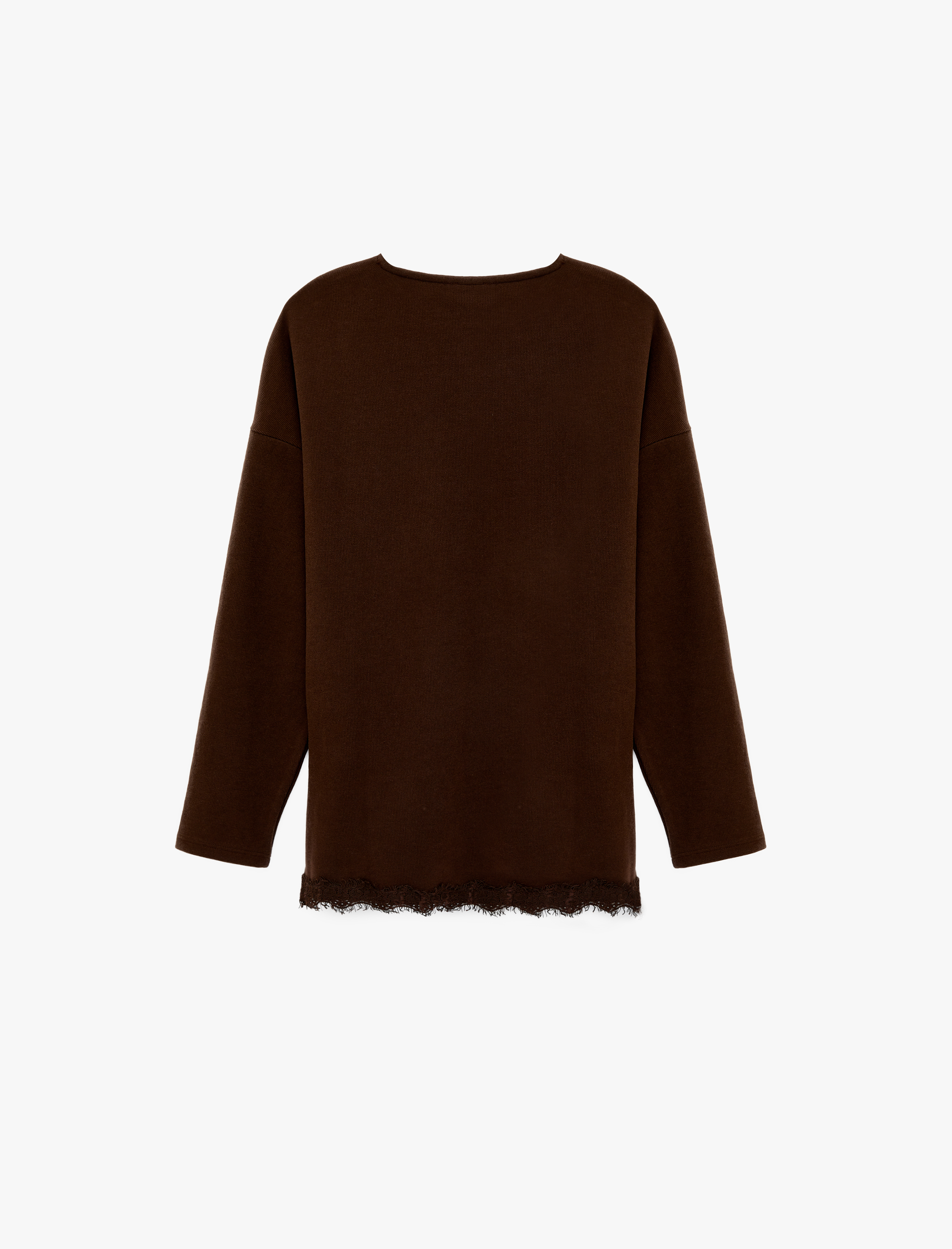   Uzun Kollu Bisiklet Yaka Dantel Detaylı Sweatshirt