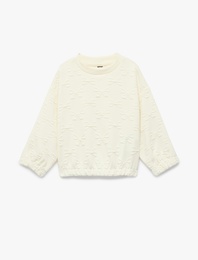 Uzun Kollu Bisiklet Yaka Fiyonk Detaylı Dokulu Sweatshirt