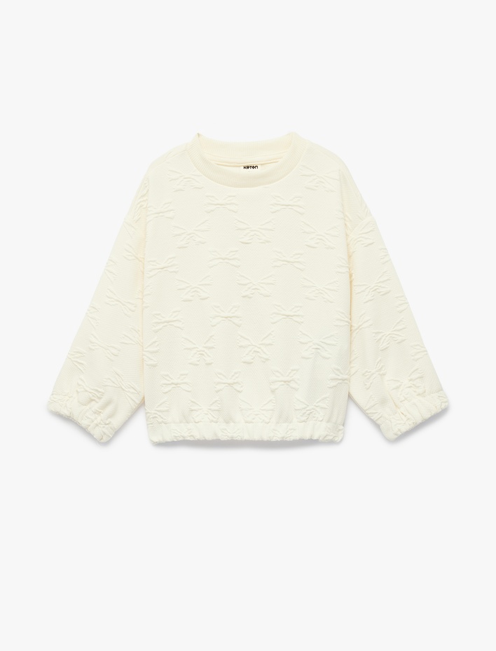 Kız Bebek Uzun Kollu Bisiklet Yaka Fiyonk Detaylı Dokulu Sweatshirt