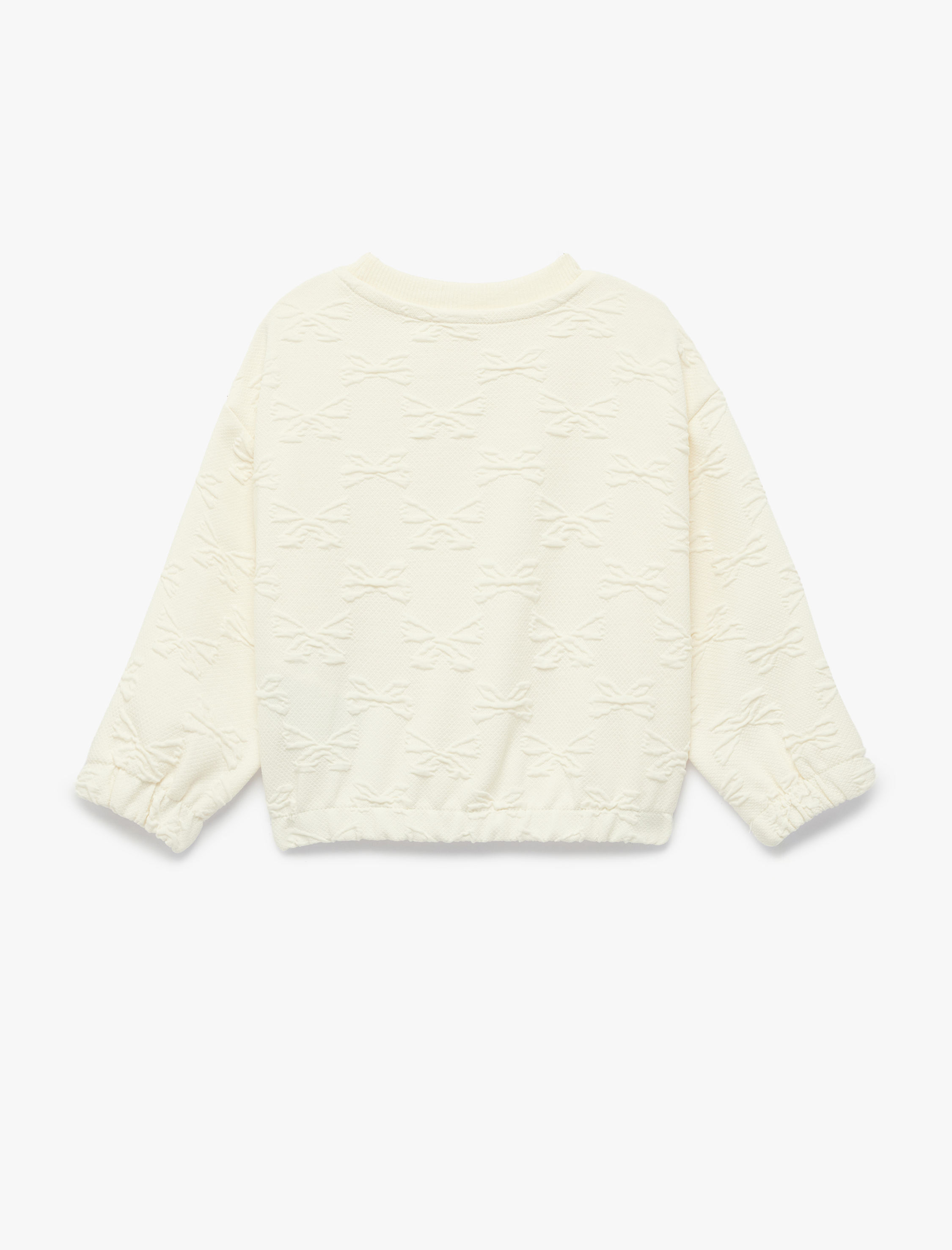  Kız Bebek Uzun Kollu Bisiklet Yaka Fiyonk Detaylı Dokulu Sweatshirt