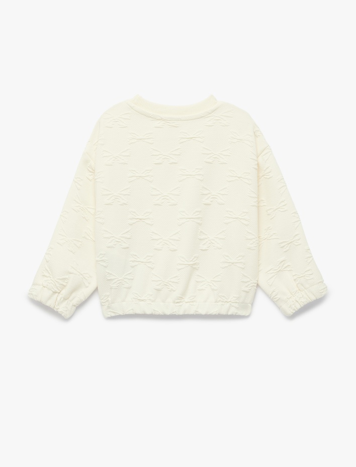 Kız Bebek Uzun Kollu Bisiklet Yaka Fiyonk Detaylı Dokulu Sweatshirt