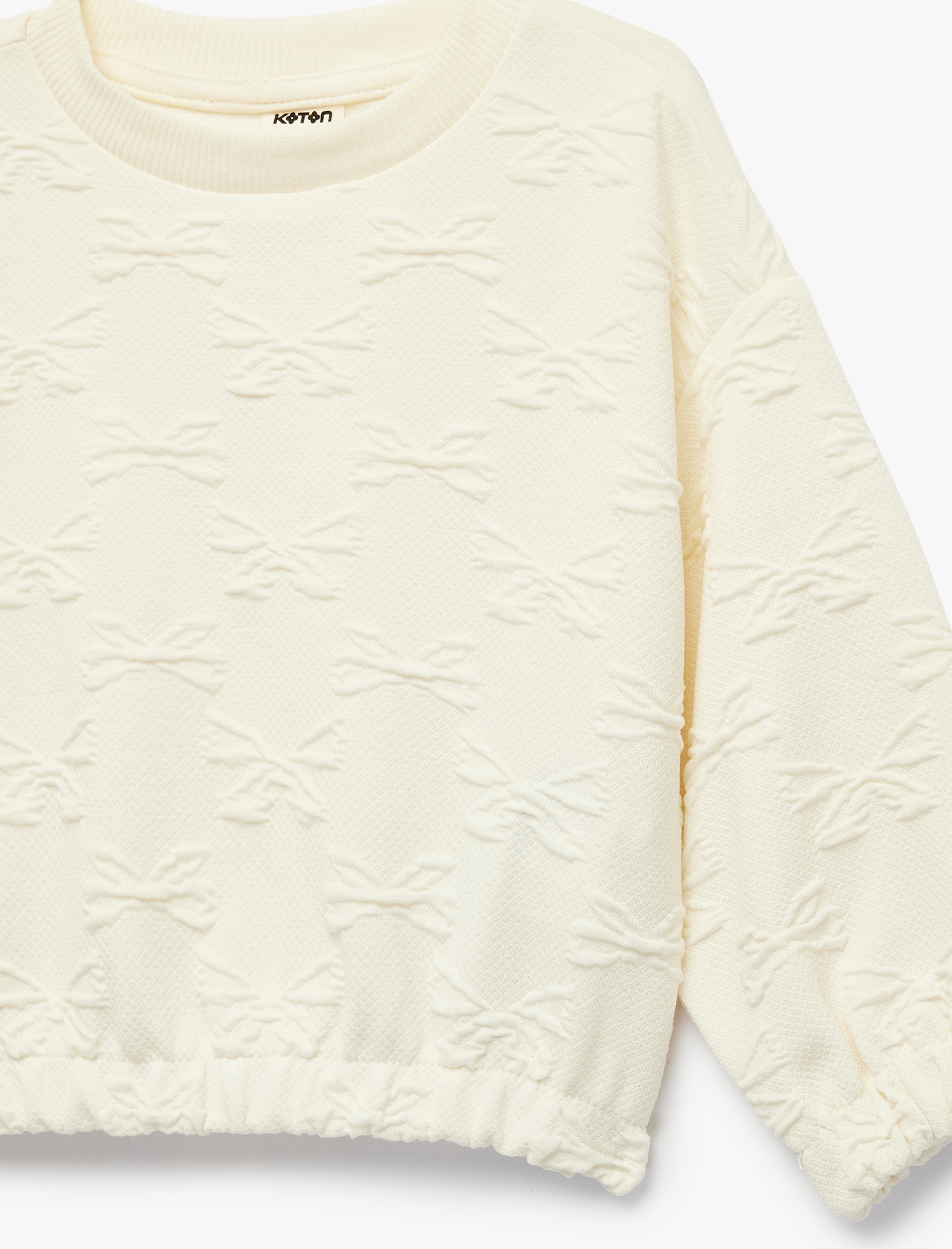  Kız Bebek Uzun Kollu Bisiklet Yaka Fiyonk Detaylı Dokulu Sweatshirt