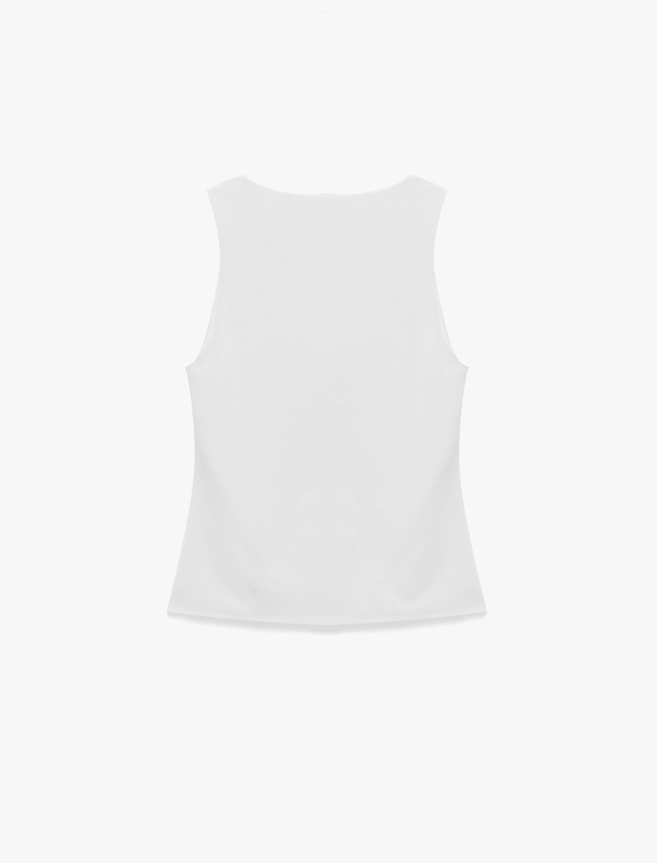   Krep Scuba Kumaş Kolsuz U Yaka Metal Aksesuar Detaylı Bluz