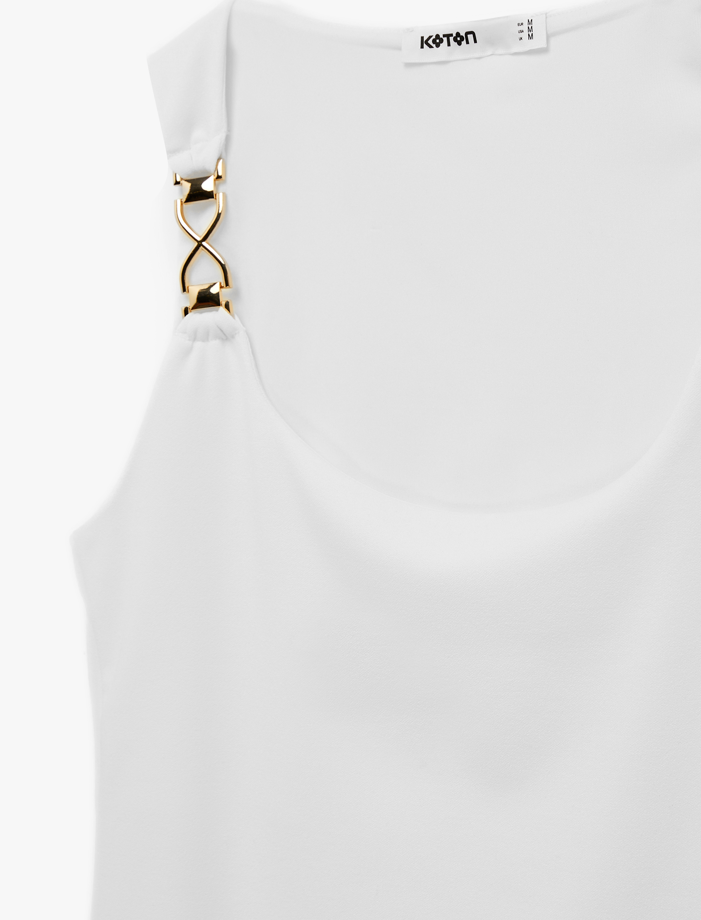   Krep Scuba Kumaş Kolsuz U Yaka Metal Aksesuar Detaylı Bluz