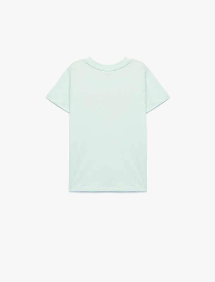 Kız Çocuk Baskılı Kısa Kollu Bisiklet Yaka Pamuklu Tişört