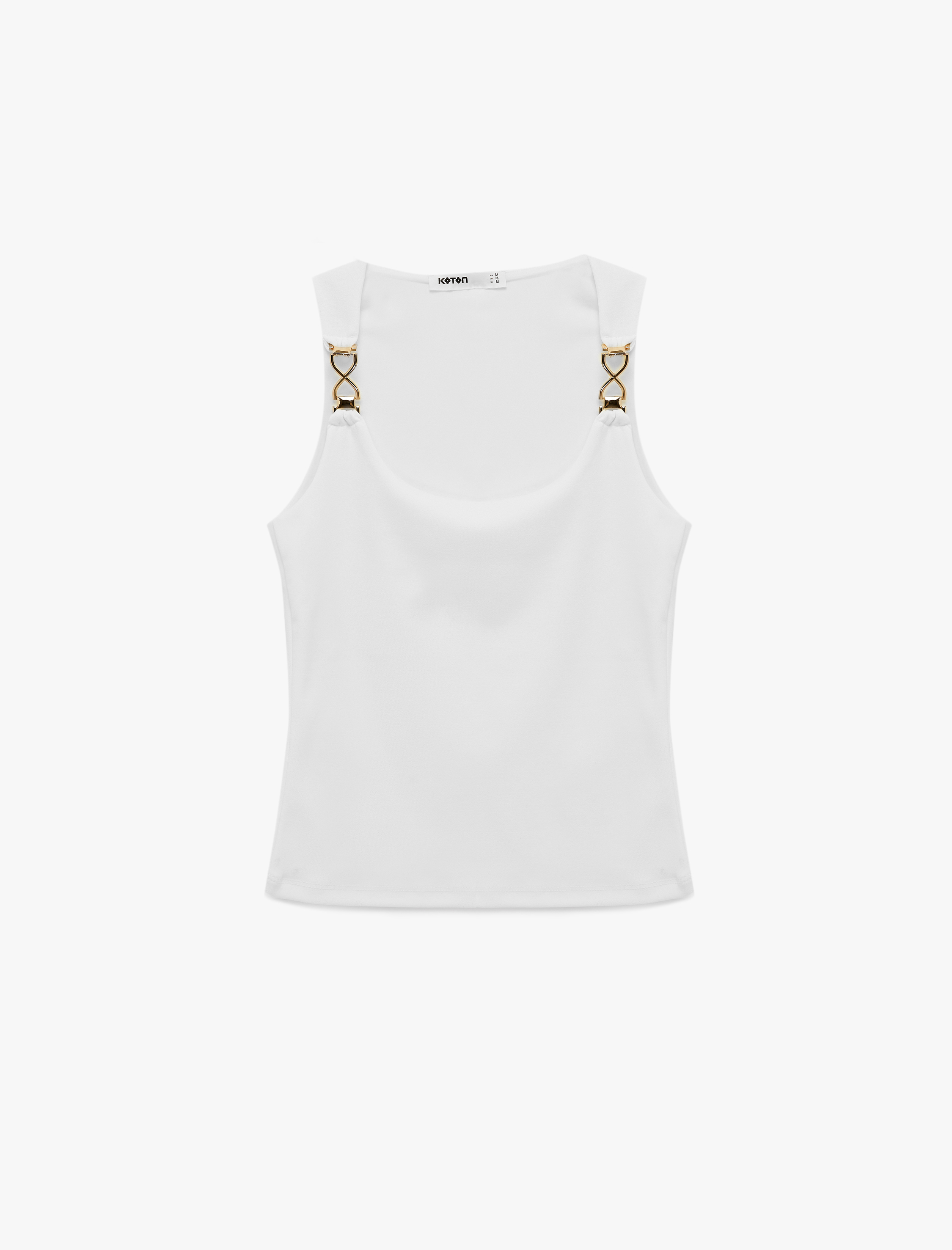   Krep Scuba Kumaş Kolsuz U Yaka Metal Aksesuar Detaylı Bluz