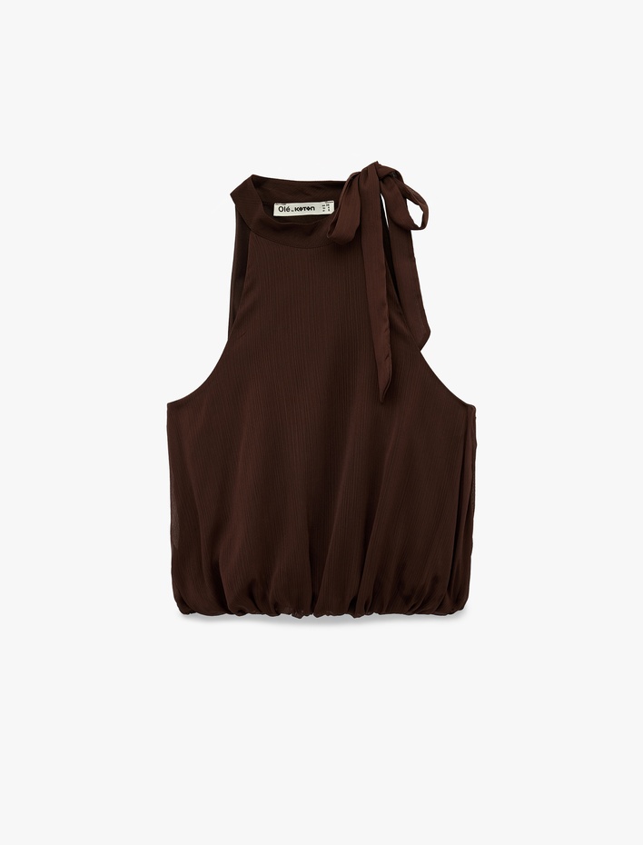  Şifon Halter Yaka Kolsuz Boyundan Bağlamalı Bluz