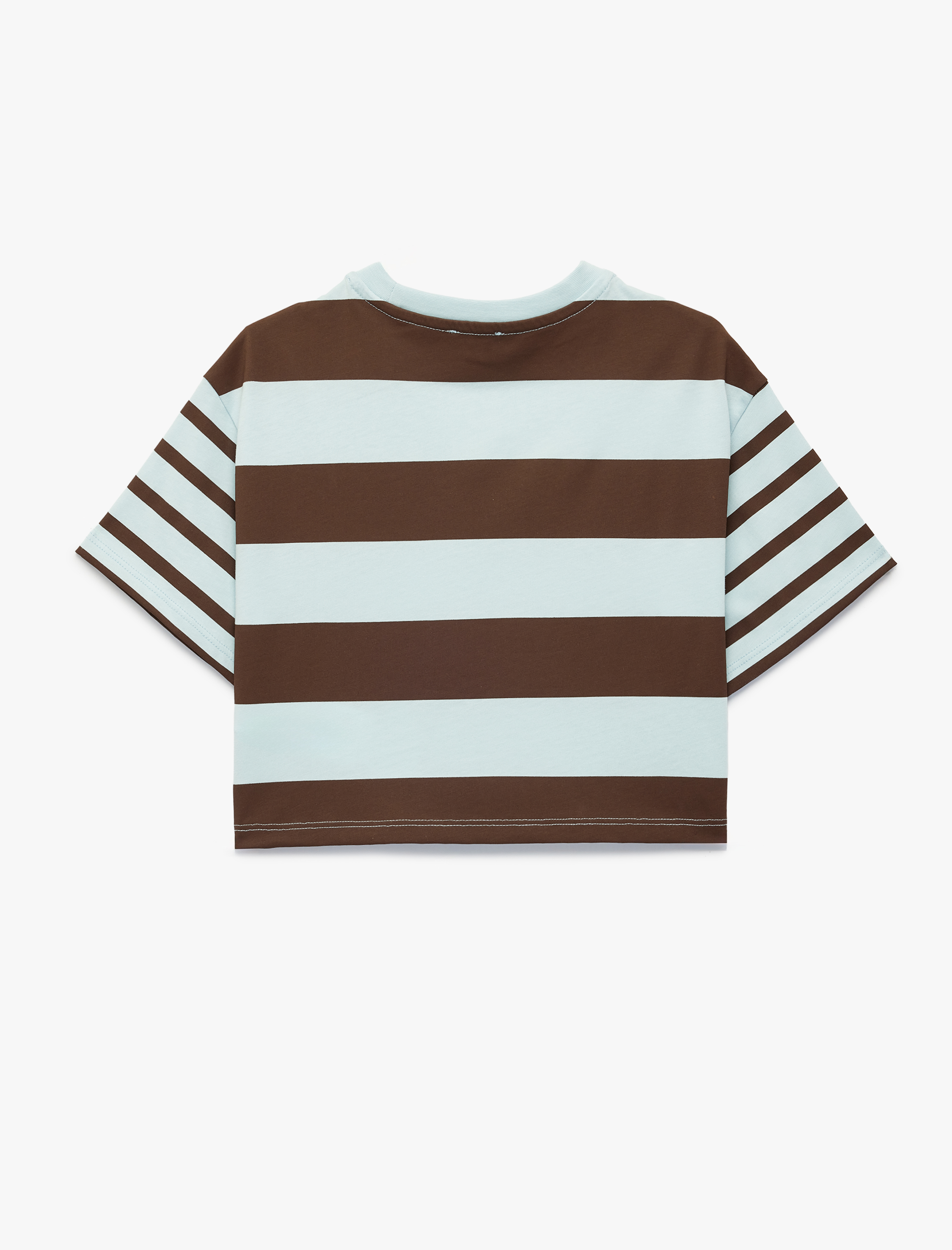  Kız Çocuk Kısa Kollu Bisiklet Yaka Pullu Payetli Yıldız Detaylı Pamuklu Çizgili Tişört