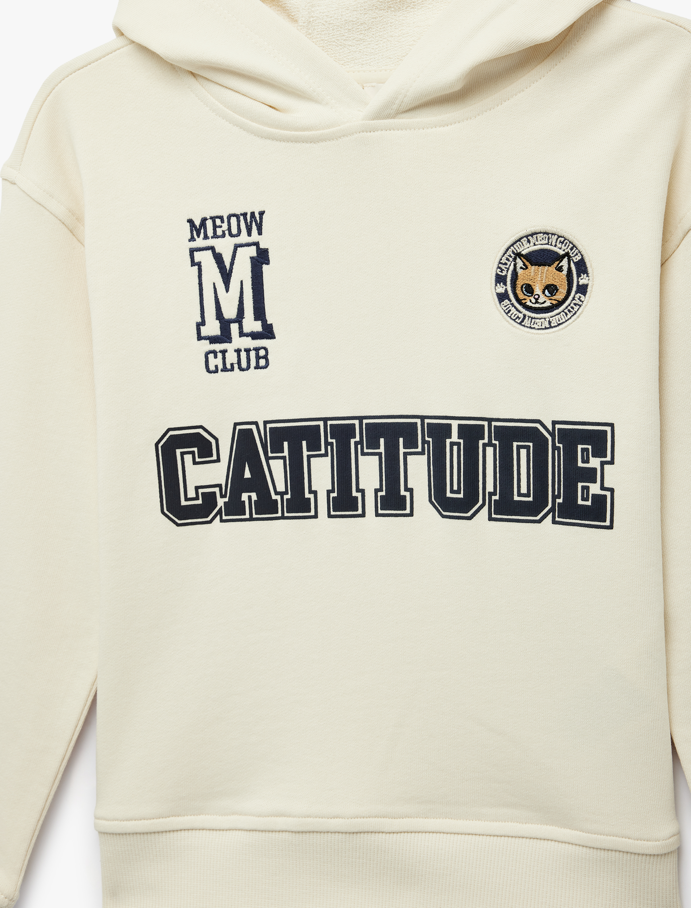  Kız Çocuk Pamuklu Nakış Detaylı Uzun Kollu Kapşonlu Sweatshirt