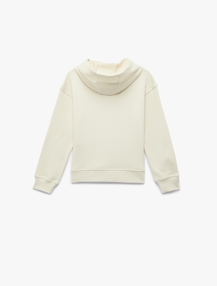 Kız Çocuk Pamuklu Nakış Detaylı Uzun Kollu Kapşonlu Sweatshirt