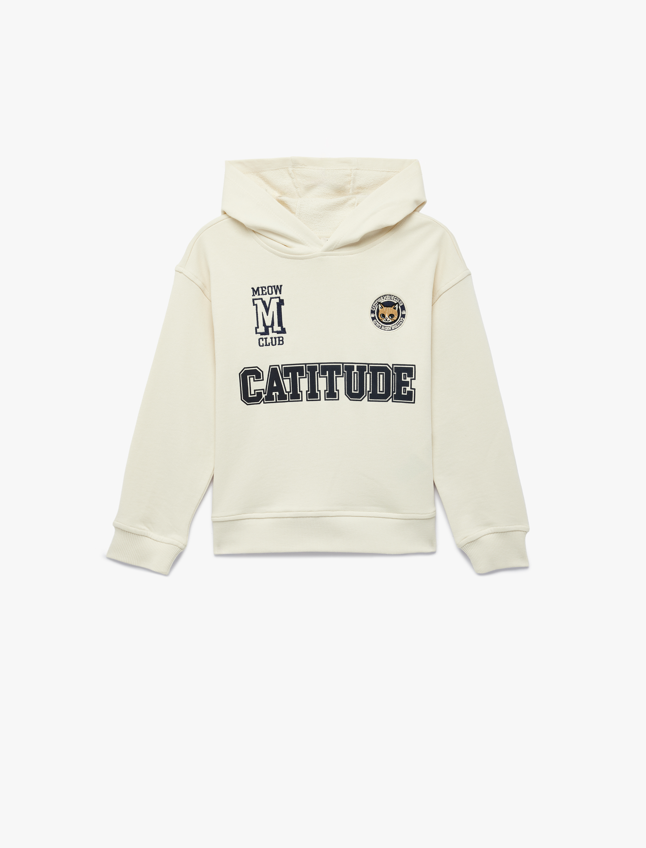  Kız Çocuk Pamuklu Nakış Detaylı Uzun Kollu Kapşonlu Sweatshirt